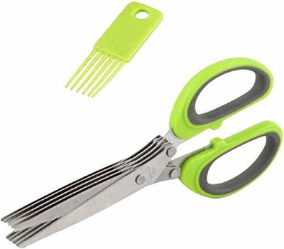 venimall Multi-Function 5 Blade Vegetable Stainless Steel Herbs Scissor with Blade Comb Scissors(Set of 1, Multicolor)