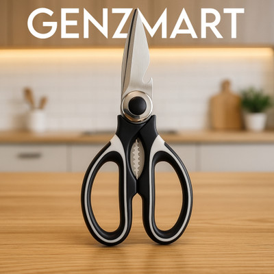 GenZmart 8.5 Inch Kitchen Shears – Sharp Scissor for Cutting Chicken & Vegetables Scissors(Set of 1, Black, White)