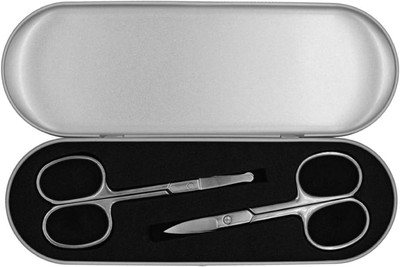 HEZON Beard Mustache Eyebrow Trimmer Stainless Steel Set with Storage Box Scissors(Set of 2, SLIVER A)