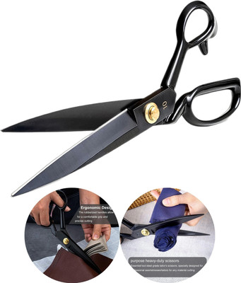 STEAD Premium Rubber Handle Grip for Tailoring Sewing Paper Clothes Cutting 10 inch Scissors(Set of 1, Black)