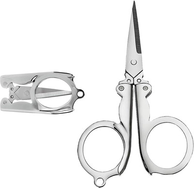 SHARPLEY Stainless Steel Folding Portable Travel Scissors Small Foldable-IX74 Scissors(Set of 1, Silver)