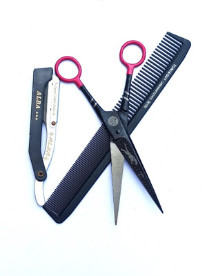 ALBA Textile Barber's Cutting Tools Scissor razor and comb Scissors(Set of 3, Black)