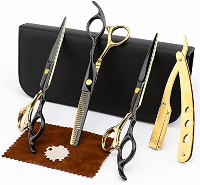 HEZON Professional Hair Cutting Scissors Kits Stainless Steel Scissors Hair Dressing F Scissors(Set of 4, BLACK BERRY)