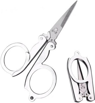 SHARPLEY Stainless Steel Folding Portable Travel Scissors Small Foldable-IX17 Scissors(Set of 1, Silver)