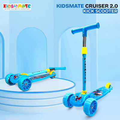 Kidsmate Cruiser 2.0 Foldable 3-Wheel Kick Scooter for Kids | 5-Level Adjustable Height Kids Scooter(Blue, Pack of 1)