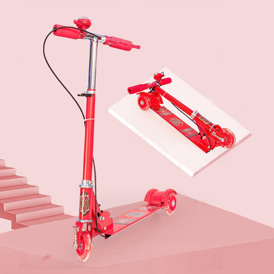 FORMONIX Scooter for Kids 3 Wheeler Foldable Kick Skating Cycle with Brake Bell LED-Wheel(Red)