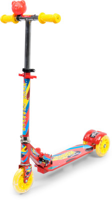 Bebbix Shark 3 Wheel Kick Scooter, LED Wheels With Music and Lights Adjustable Height Kids Scooter(Red, Pack of 1)