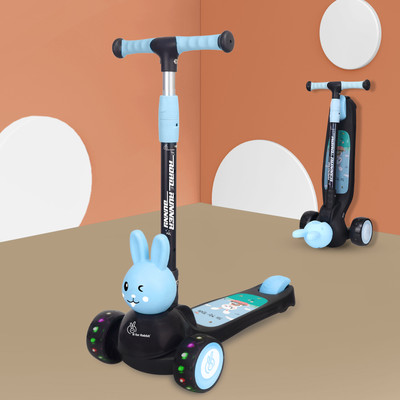 R for Rabbit Road Runner Bunny Kick Scooter | 3 Level Adjustable Height & PU LED Wheels Kids Scooter(Black Blue, Pack of 1)