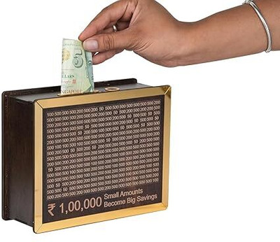 Hitech Crafts Money Bank Decorative Showpiece  -  9 cm(Wood, Brown)