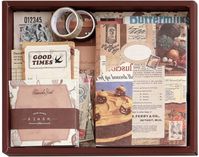 TOYSM Small Brown Junk Journal & Scrapbook Kit With A6 Notebook, Stickers, DIY Set Theme,  Scrapbook Kit(DIY)