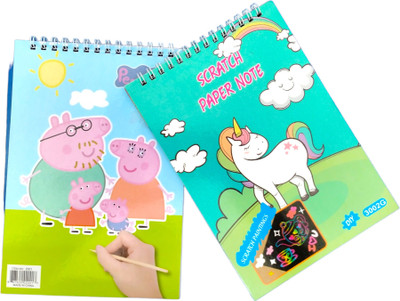 Caught Trendy Combo of 2 Peppa Pig & Unicorn Scratch Paper Drawing Book For Kids (Pack of 2 ) Theme,  Scrapbook Kit(DIY)