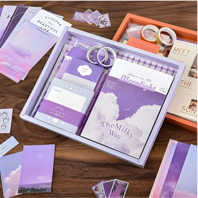 NIVKEZ Purple Moonlight Vintage Aesthetic Scrapbook Kit, 346 Pcs, A6 Grid Notebook Theme,  Scrapbook Kit(DIY)