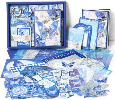 krithi 346pcs Aesthetic Journal Supplies Kit, Perfect for Gifting, Blue Butterfly Theme,  Scrapbook Kit(DIY)