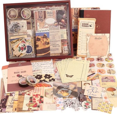 SIRTERIQ Scrapbook Kit Book-size Journal Aesthetic Vintage DIY Stickers Girls Creative Supplies Daily Scrapbook Kit 346 Pages(Brown)