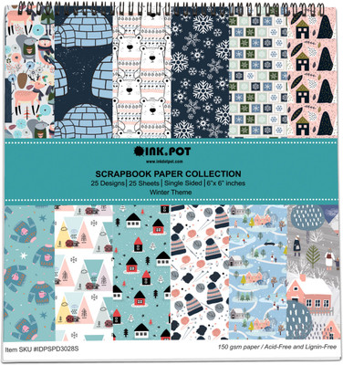 Inkdotpot 25 Sheets Winter Scrapbook Paper Pad 6x6, Single-Sided DIY Paper Theme,  Scrapbook Kit(DIY)