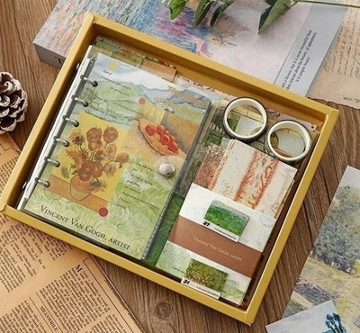 JKMD yellow Scrapbook Kit, 346 Pcs, A6 Grid Notebook, Washi Stickers, Envelopes Theme,  Scrapbook Kit(Partially Assembled)
