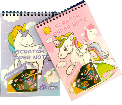 Caught Trendy Combo Of 2 Unicorn Design Scratch Notebook with Scratching Tool, Scrapbook Kit. Theme,  Scrapbook Kit(DIY)