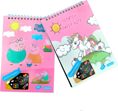 Caught Trendy Combo of 2 Cute Unicorn and Peppa Pig Scratch Paper Book for Kids ( Pack of 2) Theme,  Scrapbook Kit(DIY)