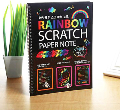 KRAFTMASTERS A4 Rainbow Art Scratch Paper Book Sheets with Stylus, 10 Pages (Pack of 1) Theme,  Scrapbook Kit(DIY)