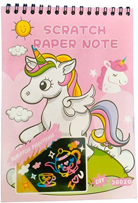 Caught Trendy Cute Unicorn Cartoon Scratch Notebook with Scratching Tool Theme, Scrapbook Kit Theme,  Scrapbook Kit(DIY)