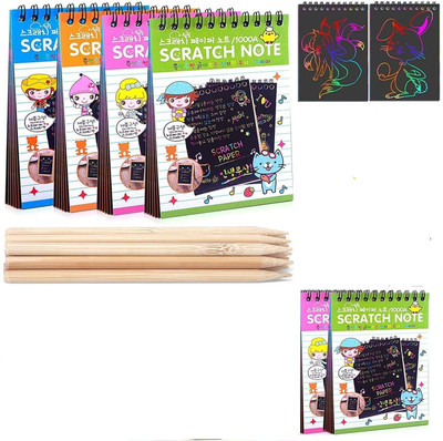 Qalam Kaari A6 Drawing Book 10 Pages Rainbow Scratch Paper Notes Scratch Art 12pc Theme,  Scrapbook Kit(DIY)