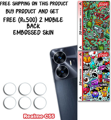 SOMTONE Camera Lens Protector for Realme C55 WITH FREE 500 RUPEES 2 3D EMBOSSED SKIN FOR MOBILE BACK CS018(Pack of 3)