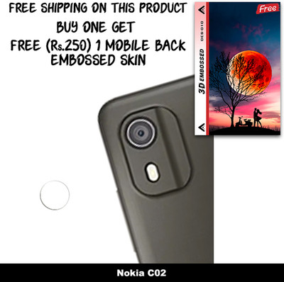 ARBAN Camera Lens Protector for Nokia C02 FREE 1 3D EMBOSSED SKIN FOR MOBILE BACK WITH CUT C1S010(Pack of 1)