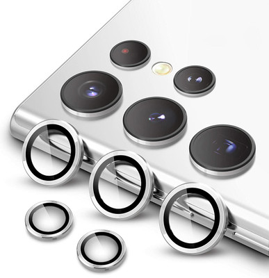 LOWCOST ASM Camera Lens Protector for Samsung Galaxy S22 Ultra, 9H Tempered Glass Metal Individual Ring Cover, Easy Installation, HD Clear, Set of 5 (Silver)(Pack of 1)