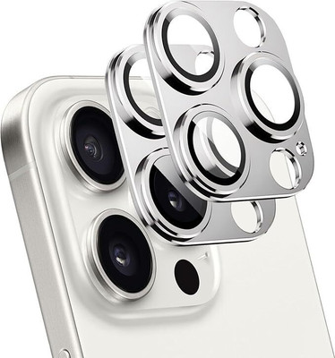 casual need Camera Lens Protector for iPhone 15 Pro / iPhone 15 Pro Max [Not Easy to Break][Strong Adsorption][Case-Friendly] Metal Tempered Glass Rear Camera Screen Cover - Silver(Pack of 2)