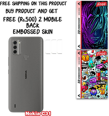 ARBAN Camera Lens Protector for Nokia C31 WITH FREE 500 RUPEES 2 3D EMBOSSED SKIN FOR MOBILE BACK CS002(Pack of 3)