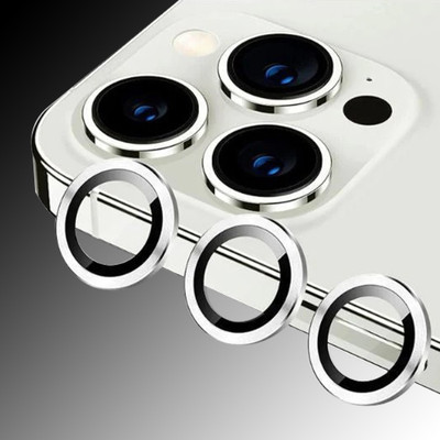 lazzymoby Camera Lens Protector for Apple iPhone 14 Pro Max, 3D Silver Color, Proper Fitting at Camera Ringh(Pack of 1)