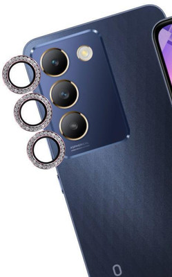 A3sprime Camera Lens Protector for vivo Y200e 5G, |Edge To Edge Full Coverage 9H Hardness Bling Diamond Shaped Tempered Glass with Metal Ring Guard Camera Lens Protector|(Pack of 3)