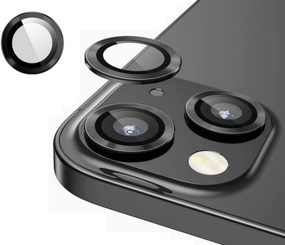 Loopee Back Camera Lens Glass Protector for Apple iPhone 14, iPhone 14 Plus Camera Lens Metal Ring Easy To Install (Black)(Pack of: 2)