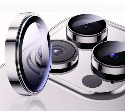 iCreator Back Camera Lens Glass Protector for Apple Iphone 15Pro/ 15Promax, Silver Titanium Metal Shatterproof Scratch Resistant(Pack of: 3)