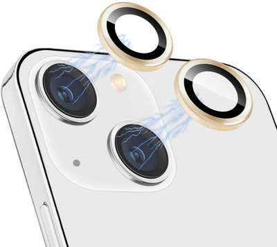 Loopee Back Camera Lens Glass Protector for Apple iPhone 14, iPhone 14 Plus Camera Lens Metal Ring Easy To Install (Gold)(Pack of: 2)