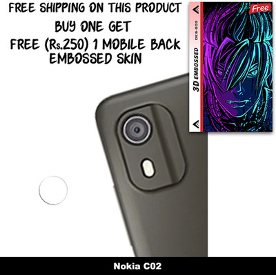 ARBAN Camera Lens Protector for Nokia C02 FREE 1 3D EMBOSSED SKIN FOR MOBILE BACK WITH CUT C1S002(Pack of 1)
