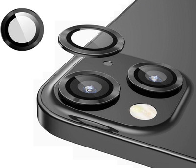 Loopee Back Camera Lens Glass Protector for Apple iPhone 14, iPhone 14 Plus Camera Lens Metal Ring Easy To Install (Black)(Pack of: 2)