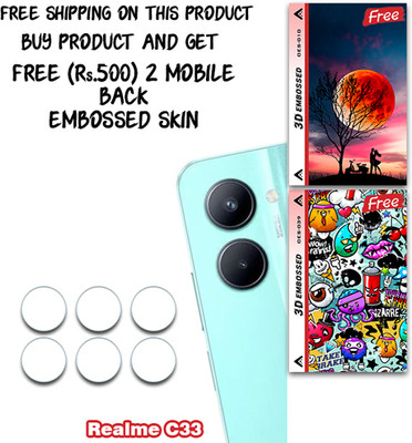 SOMTONE Camera Lens Protector for Realme C33 WITH FREE 500 RUPEES 2 3D EMBOSSED SKIN FOR MOBILE BACK CS010(Pack of 3)