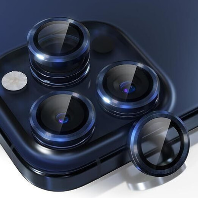 casual need Camera Lens Protector for 9H Tempered Glass Scratch Resistant Metal Back Camera Ring Cover, for iPhone 15 Pro Max - Neo Blue [set of 3](Pack of 1)