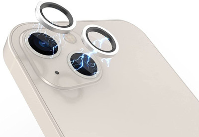Loopee Back Camera Lens Glass Protector for Apple iPhone 14, iPhone 14 Plus Camera Lens Metal Ring Easy To Install (Silver)(Pack of: 2)