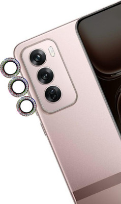 A3sprime Camera Lens Protector for OPPO Reno 12 Pro 5G, Reno 12 5G, |Edge to Edge Full Coverage 9H Surface Hardness Bling Diamond Shaped Tempered Glass with Metal Ring Guard Camera Lens Protector|(Pack of 3)