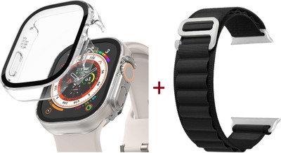 Placehap Edge To Edge Tempered Glass for Apple Watch Ultra Case 49mm Bumper Cover, TPU Shockproof Protective Scratch-Resistant Frame for iWatch Ultra 1 & 2 49 MM [With Screen Protector] (Clear), Apple Watch Ultra 2/ Apple Watch Ultra Case, Thin Hard PC Case for Apple Watch Ultra 49mm Case - Crystal 