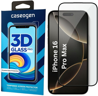 CASEOGEN Edge To Edge Screen Guard for iPhone 16 Pro Max Clear Tempered Glass – 9H Hardness | Ultra HD Clarity | Anti-Scratch | Bubble-Free Installation | Case-Friendly Screen Protector(Pack of 1)