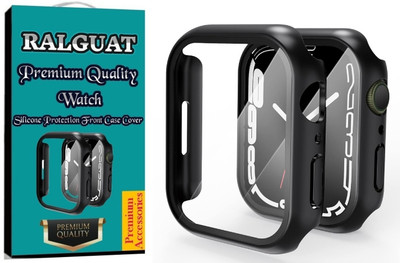RALGUAT Edge To Edge Tempered Glass for Apple Watch Series 8 45mm Bumper Case with Screen Protector Hard PC Case, for Apple Watch Series 8 7 45mm, Shockproof Protective Cover Black(Pack of 1)