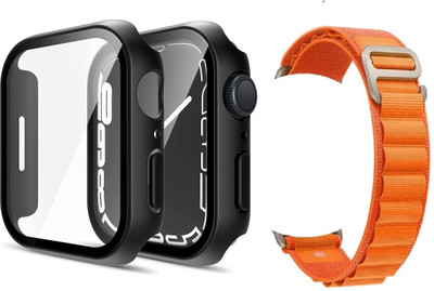 Skymac Edge To Edge Tempered Glass for Apple Watch Series 9/8/7 45mm with Tempered Glass Screen Protector, iWatch Screen Guard, Touch Sensitive, Full Coverage Bumper Protective Cover - (45mm Black) with Orange Alpine Strap (Combo) (One Pcs Case+One Pcs Strap)(Pack of 2) Skymac Edge To Edge Tempered Glass for Apple Watch Series 9/8/7 45mm with Tempered Glass Screen Protector, iWatch Screen Guard, Touch Sensitive, Full Coverage Bumper Protective Cover - (45mm Black) with Orange Alpine Strap (Combo) (One Pcs Case+One Pcs Strap)(Pack of 2)