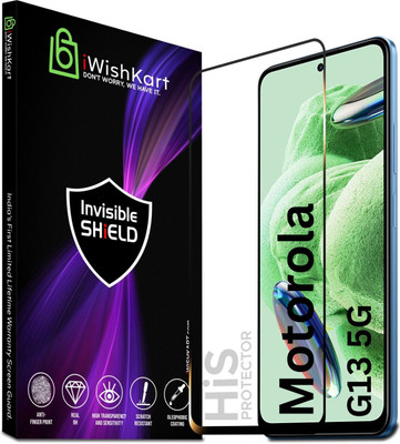 iWishKart Screen Guard for MOTOROLA Moto G13, Premium Military grade Edge to Edge Premium gorilla temper black glass screenguard with Self Installation Guide - Wet & Dry wipes, Dust Absorber [With Warranty] mobile ka gilas cover, g 13(Pack of 1)