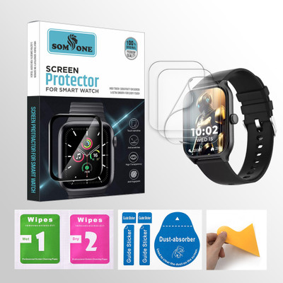 SOMTONE Edge To Edge Screen Guard for beatXP Marv Sense 1.96 inch Smartwatch 3 PROTECTOR + 3 WIPES + 3 DUST REMOVAL STICKER + 1 WIPER(Pack of 3)