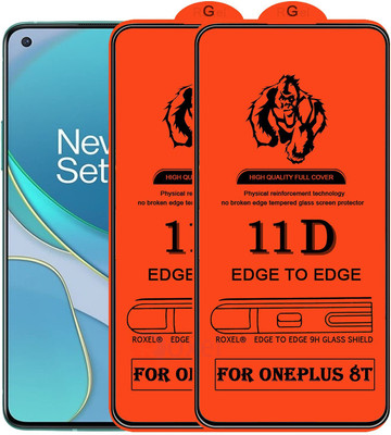 Vesno Edge To Edge Screen Guard for Oneplus 8T 5G, 11D Screen Tempered Glass Scree Guard, With Glossy Finish(Pack of 2)