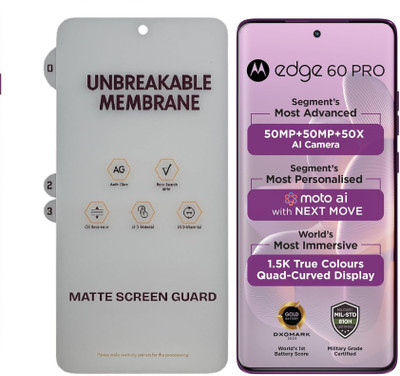 CellProtect Edge To Edge Screen Guard for Motorola Edge 60 Pro 5G Matte Membrane Screen Protector Anti-Scratch, Bubble Free [Not Tempered Glass] Easy Installation(Pack of 1)