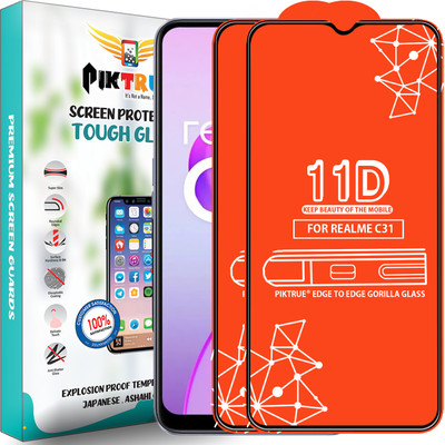 PikTrue Edge To Edge Tempered Glass for Realme C31(Pack of 2)